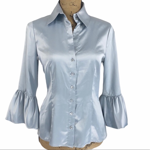 BCBGMaxAzria Tops - BCBG Pearl Gray Puffy Sleeve Blouse